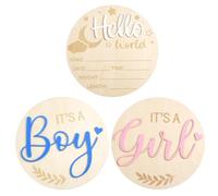 Gosknor 3pcs Baby Announcement Signs, 5.83 Inch Wood & Acrylic Hello World, It's a Boy/Girl, Name, Date, Weight Plaques for Nursery, Baby Shower, Newborn Room, Photo Prop