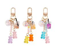 Gosknor 3pcs Bear Keychain, Resin Cute Key Ring Accessories Kawaii Keychain Pendant Keyring Jewelry Candy Color Macarons Bear Key Chain for Women Girls Christmas Car Decor