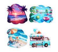 Gosknor 4 Pcs Beach Themed Fridge Magnets, Beach Summer Hawaii Ice Cream Truck Seaside Sunset Funny Fridge Magnetic Stickers Decoration for Home Kitchen Decoration Decorative Supplies