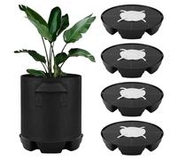 Gosknor 4pcs Auto Plant Watering Devices, Plastic Self-Watering Base for Fabric Pots with Drainage Holes Cotton & Rope Automatic Watering Plant Saucer Stand Indoor for Greenhouse Grow Tents Grow Bags