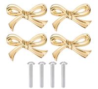 Gosknor 4pcs Bow Shape Cabinets Knobs, Brass Bow Furniture Door Pulls Vintage Gold Drawer Knobs Decorative Dresser Handle Gold Hardware for Dresser Home Kitchen Cupboard Drawer Wardrobe Pulls