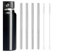 Gosknor 4pcs Metal Straw Replacement for Hydro Flask, Stainless Steel Straws with 2pcs Straw Brushes Water Bottle Accessories Compatible with Hydroflask Wide Mouth Bottle 32oz(Silver)