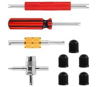 Gosknor 4pcs Valve Core Removal Tool, Dual & Single Head Valve Stem Core Remover 4-Way Valve Stem Wrench Extractor with Dust Caps Repair Installation Tools for Car Truck HVAC Air Conditioner