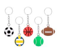 Gosknor 5pcs Sports Keychains, Mini Football Keychain Basketball Soccer Rugby Tennis Ball Volleyball Key Rings PVC Material Soccer Key Chains for Boys Gifts Sport Reward Party Favors