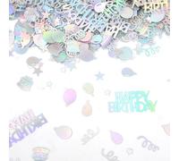 Gosknor 600pcs Birthday Confetti, Iridescent Party Confetti Metallic Happy Birthday Table Scatter with Cakes Balloons Stars Ribbons Shapes for DIY Crafts Festive Table Decoration