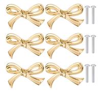 Gosknor 6pcs Brass, Iron Bow Shape Cabinet Knobs, Gold, Small, Traditional Glam, Polished, Screws, Cabinet Hardware, Knob, Pull