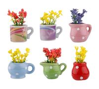 Gosknor 6pcs Mini Ceramic Vase Magnets for Fridge, Cute Magnetic Ceramic Bud Vase Tiny 3D Plant Magnets Refrigerator Locker Kitchen Office Decoration Supplies(Simulation Flowers Included)