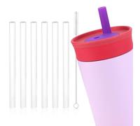 Gosknor 6pcs Replacement Straws for Owala Kids 12 OZ Stainless Steel Tumbler, Reusable Plastic Cup Lid White Straight Drinking Water Bottle Straws Cleaning Brush Compatible with Freesip Toddler 15 OZ