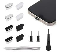 Gosknor 8pcs USB C Dust Plugs, Aluminum and Silicone USB C Port Covers with Cleaning Kits Anti Dust Charging Port Covers Phone Dust Plugs for iPhone 15 16 Series and All Type C Devices