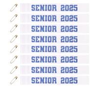 Gosknor 8pcs White Senior 2025 Graduation Satin Sashes with Blue Letters, 63 Inch Sashes with 8 Metal Pins Celebration Ribbon Class Competition Party Decoration Supplies