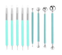 Gosknor 9pcs Double-Ended Sculpting Dotting Tools, Multi-Use Polymer Clay, Pottery & Ceramic Carving Kit for Embossing, Shaping Air Dry Clay, Nail Art, Rock Painting DIY Crafts (Green/Silver)