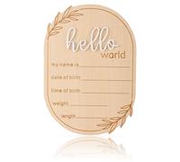 Gosknor Baby Announcement Sign, 5.91x4.13in Hello World Wooden Newborn Name Sign for Birth Photo Props Baby Shower Hospital Nursery Decor Personalized Birth Keepsake (White)