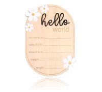 Gosknor Baby Announcement Sign, Wooden Hello World Newborn Welcome Plaque Personalized Birth Announcement Board for Baby Name Gender Neutral Nursery & Hospital Photo Props Keepsake Gift (Black Letter)