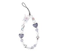 Gosknor Beaded Phone Charm Strap, Cute Y2K Pearl Heart Butterfly Mobile Phone Wristlet Chain Wrist Bracelet Lanyard for Wallets Cameras Keychains Backpacks Accessories