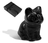 Gosknor Black Obsidian Cat Figurine, Cat Crystals Decor Small Kitten Statue Cute Squatting Kitten Carved Sculpture Cats Lover Gift for Women Men Office Home Desk Room Car Dashboard Lucky Decoration
