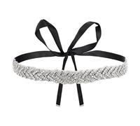 Gosknor Bridal Rhinestone Wedding Waist Belt, Adjustable Polyester Handcrafted Bridal Silver Glitter Rhinestone Wedding Waist Belt for Women Dress Girl Party (Black)