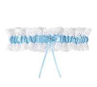 Gosknor Bridal Wedding Garter, Lace Elastic Bow Leg Thigh Garter Belt Elegant Wedding Accessory for Women Girls Bridal Shower Party (Sky Blue)