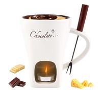 Gosknor Chocolate Fondue Mug with Fork, Sweet Melting Cup with Tealights for Hot Chocolate Cheese & Desserts Ceramic Fondue Pot Set Ideal for Date Nights Birthdays Anniversary Weddings (White)