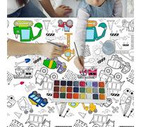 Gosknor Construction Coloring Table Cloth, 102x55in Kids Construction Coloring Poster Giant Construction Theme Table Cover Truck Vehicle Painting Table Runner for Children Birthday Party Supplies