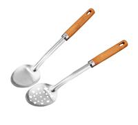 Gosknor Cooking Spoons Set, Stainless Steel and Wood Large Kitchen Spoons for Cooking with Comfortable Handle Solid Slotted Serving for Mixing Stirring Gifts Home Restaurant(Dark Wood)
