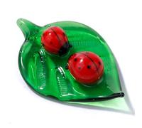 Gosknor Cute Tiny Ladybird Figurine, Mini Crystal Green Leaf Glass Ladybug Small Ladybug Ornament Hand-Blown Glass Collectible Figurines Colorful Crystal Animals Statue for Decor Room Ornament
