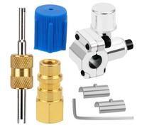 Gosknor F07440 7pcs A/C Retrofit Valve Kit, R12 to R134A Conversion, Brass & Zinc Alloy Body, Check Valve, 2 Ports, 1/4 in Compression Inlet & SAE Outlet, Blue Dust Cap, Refrigerant Conversion Kit