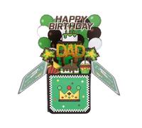 Gosknor Green Cartoon Birthday Pop Up Card, 3D Green Video Game Theme Happy Birthday Greeting Card With Envelope Pop Up Creative Personalized Party Supplies for Dad