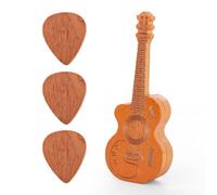 Gosknor Guitar Pick Box, Wooden Guitar Pick Holder with 3pcs Guitar Picks Exquisite Plectrum Case Guitar Shaped Acoustic Guitar Pick Storage Container Guitar Pick Rack for Guitar Ukulele Bass Players