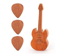 Gosknor Guitar Pick Box, Wooden Guitar Pick Holder with 3pcs Guitar Picks Exquisite Plectrum Case Guitar Shaped Guitar Pick Rack Acoustic Guitar Pick Storage Container for Guitar Players Lovers Gift