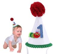 Gosknor Hungry Caterpillar First Birthday Hat, Soft One Baby Cone Crown for 1st Birthday with Red Pom Topper for Boys Girls Cake Smash Photo Props Party Supplies Decorations Themed Outfit Accessories