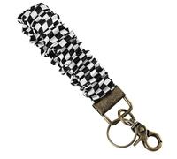 Gosknor Keychain Wristlet for Women, Stylish Checkered Design Scrunchie Key Chain Wristlet Bracelet with Clip Closure High Stretchy Wrist Lanyard for Working Shoping Daily Wear