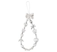 Gosknor Pearl Heart Bow Beaded Phone Bracelet Y2K Phone Keychain Charm Wrist Strap for Key Ring Backpack Wallet Camera