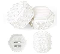 Gosknor Pearl Velvet Ring Box with 3-Slot, Hexagon Wedding Ring Holder Elegant Jewelry Box for Engagement Proposals Bridal Photography & Ceremonies (White)