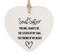Gosknor Soul Sister Gift, Ceramic Hanging Friendship Heart Plaque Souvenir Crafts for Women Best Friends Bestie Sister Tough Time Gift Hang Sign Ornament for Wall Door Decor