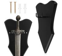 Gosknor Sword Wall Mount Set, Adjustable Wood Vertical Display Sword Holder Stand Rack Hanger with Nails and Buckles for Bow Medieval Dagger Axe (Black, Small)