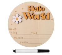 Gosknor Wooden Baby Announcement Sign, 5.91in Hello World Sign Baby Announcement Plaque Newborn Name Plate Newborn Birth Announcement Sign for Photo Props Baby Shower Essentials (Gold)