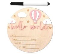 Gosknor Wooden Baby Announcement Sign, Hello World Newborn Sign Welcome Baby Name Plaque for Home Hospital Nursery Newborn Gift (Pink)