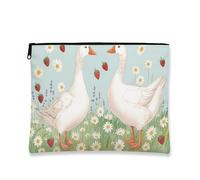 Goslings Makeup Bag, Vintage Floral Cosmetic Travel Pouch for Women, Portable Small Canvas Zipper Organizer, Spring Festival Toiletry Bag, Light Blue, 7x9 Inch, Goslings