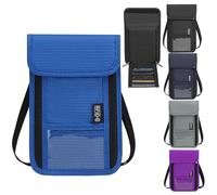 GOSLYLY Neck Document Holder RFID Blocking Passport Holder with Adjustable Shoulder Strap for Men Women Passport Wallet, bright blue, 19*14*0.5, Contemporary