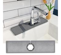 Gosmol Faucet Mat - Silicone & Stone Drying Mat, Water Absorbing Stone Tray - Prevents Moisture Buildup - Sink Splash Guard - Grey