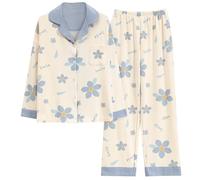 GOSO Girls Cotton Pyjamas Set Warm Loungewear Set Button Down with Pockets Long Sleeves Long Pants Nightwear, Cute Stylish Sleepwear for Teen Girls