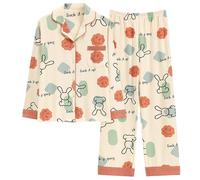 GOSO Girls Cotton Pyjamas Set Warm Loungewear Set Button Down with Pockets Long Sleeves Long Pants Nightwear, Cute Stylish Sleepwear for Teen Girls