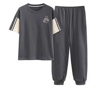 GOSO Girls Pyjamas Set Round Neck Pullover Soft Short Sleeves Long Pant Nightwear Girls Loungewear PJ Set with Pockets (Grey, XXL)