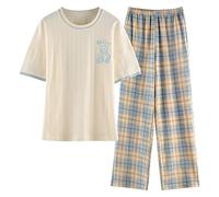 GOSO Girls Pyjamas Set Round Neck Pullover Soft Short Sleeves Top Long Pant Nightwear Girls Loungewear PJ Set (White,XXL)