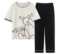 GOSO Girls Pyjamas Set Round Neck Pullover Soft Short Sleeves Top Long Pant Nightwear Girls Loungewear PJ Set (White+ Black,XXL)