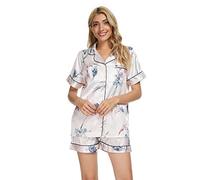 GOSO Ladies Pyjamas Set-Satin Pyjamas Women Button Down Short T Shirt Silk Pyjamas Sleepwear Lady Nightwear Soft Sets Light Pink