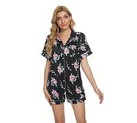 GOSO Ladies Pyjamas Set-Silk Pyjamas Women Button Down Ladies Satin Short Sleeve Pyjamas Sleepwear Lady Nightwear Soft Lounge Sets