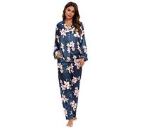 GOSO Ladies Pyjamas Set- Women Pyjamas Button Down Pjs for Women Sets Floral Long Sleeve Sleepwear Lady Nightwear Soft Lounge Sets for Ladies Pjs