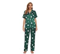 GOSO Ladies Satin Pyjamas, Women Pyjamas Button Down Pjs for Women Sets Floral Long Sleeve Sleepwear Lady Nightwear Soft Lounge Sets