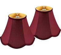 GOSO Small Red Lampshades for Table Lamps Set of 2 Bell Mini Barrel，4"Top×8" Bottom× 6.4" High Spider Lamp Shade Repalcement,Natural Faux Silk Shade Modern Scalloped,No Assembly Required